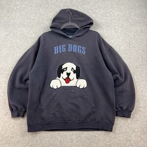 Big Dogs Men's Embroidered Logo Hoodie Sweatshirt Blue L Vintage Y2K Hip Hop